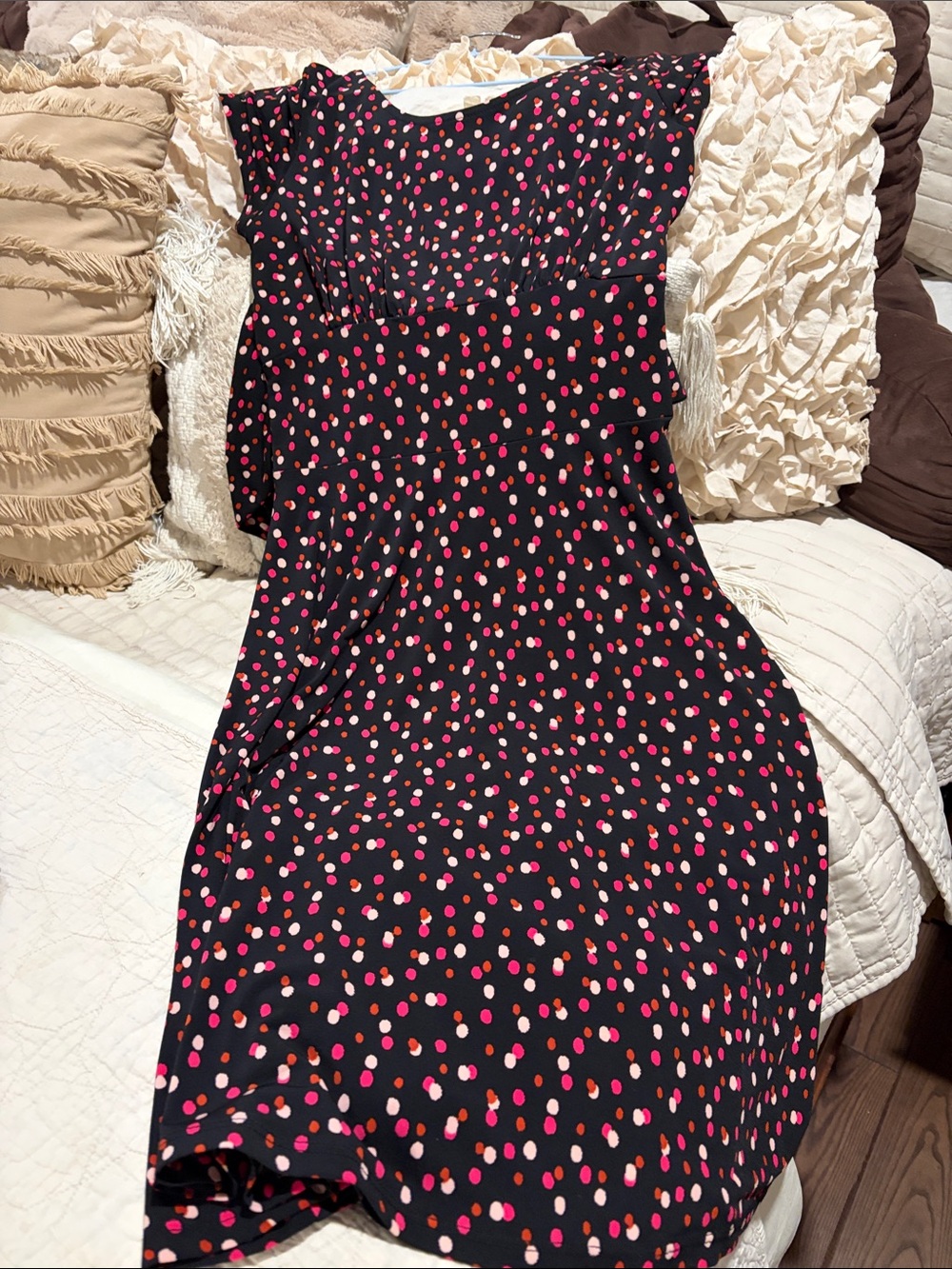 Leota Black Midi Dress with Pink and Red Dot Print